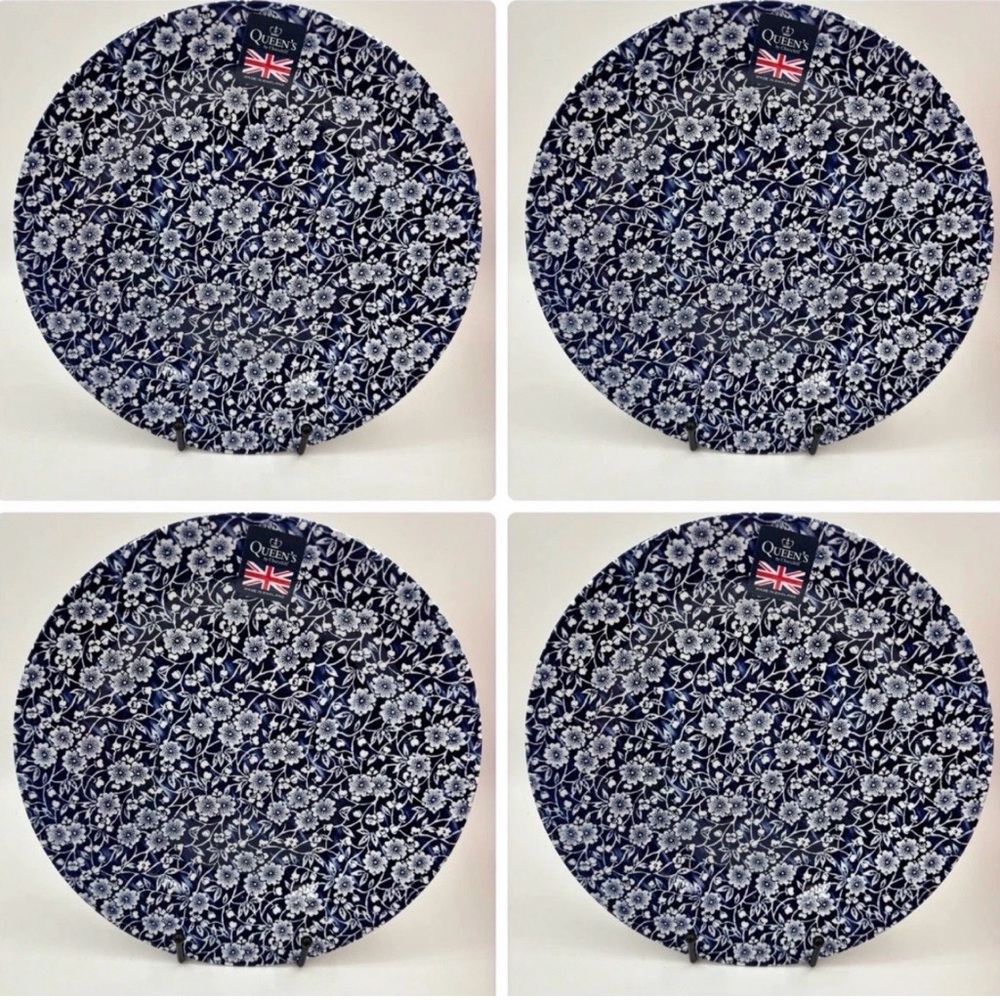 Queens Calico Blue Churchill Royal Wessex England 7.75” Salad Plates New Set 4